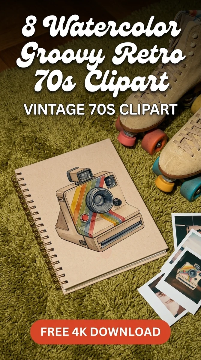 Free Retro Camera Clipart | 70s Vintage Camera PNG — 70s Retro Clipart | Vintage Groovy PNGs watercolor clipart