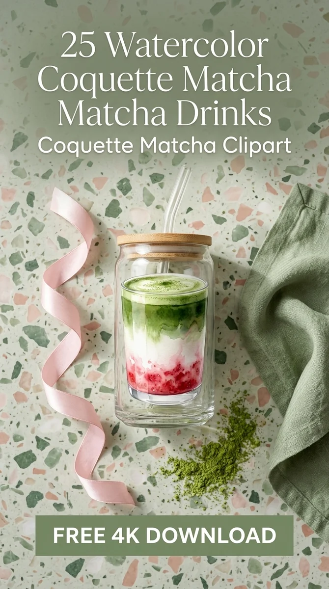 Free Strawberry Matcha Latte PNG | Green Tea & Fruit Clipart — Coquette Matcha Latte | Soft Girl Cafe Clipart PNG watercolor clipart