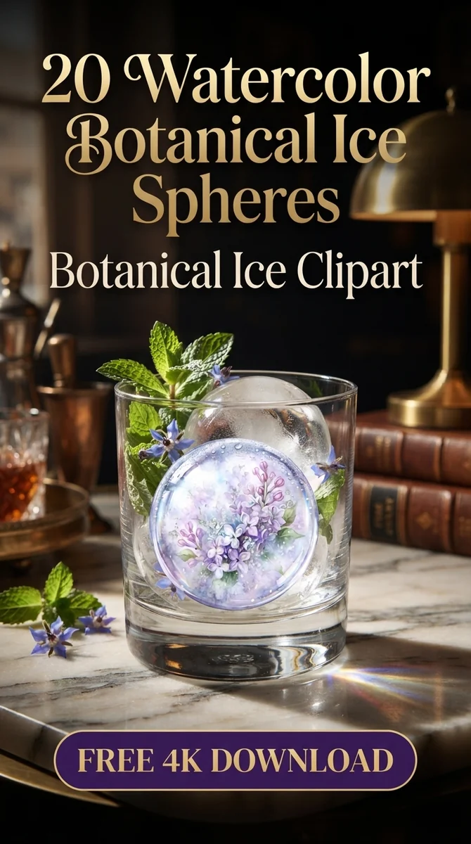 Free Lilac Ice Sphere PNG | Purple Frozen Flower Clipart — Botanical Ice Spheres | Floral Cocktail Clipart watercolor clipart