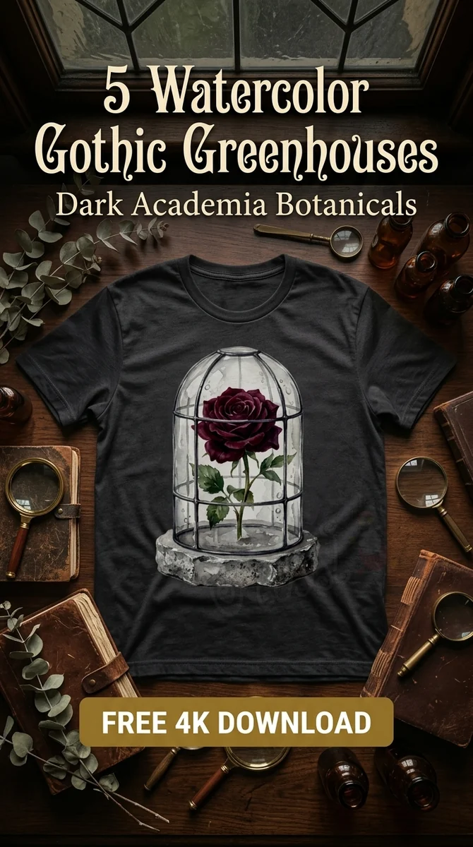 Free Gothic Cloche PNG | Dark Red Rose Under Glass Dome Clipart — Gothic Greenhouse | Dark Academia Clipart watercolor clipart