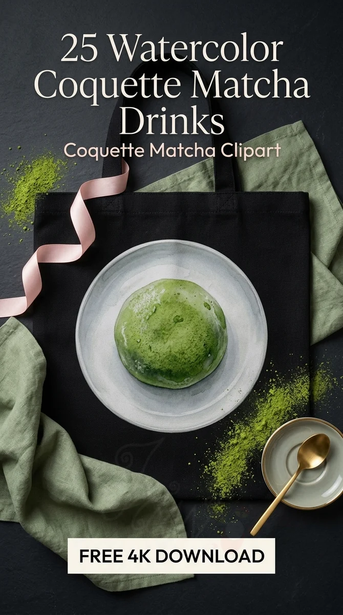 Free Matcha Mochi PNG | Japanese Green Tea Dessert Clipart — Coquette Matcha Latte | Soft Girl Cafe Clipart PNG watercolor clipart