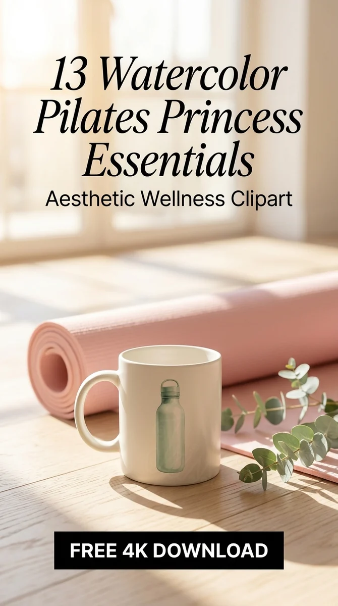 Free Sage Water Bottle PNG | Pilates Studio Clipart — Pilates Princess | Soft Life Fitness Clipart watercolor clipart