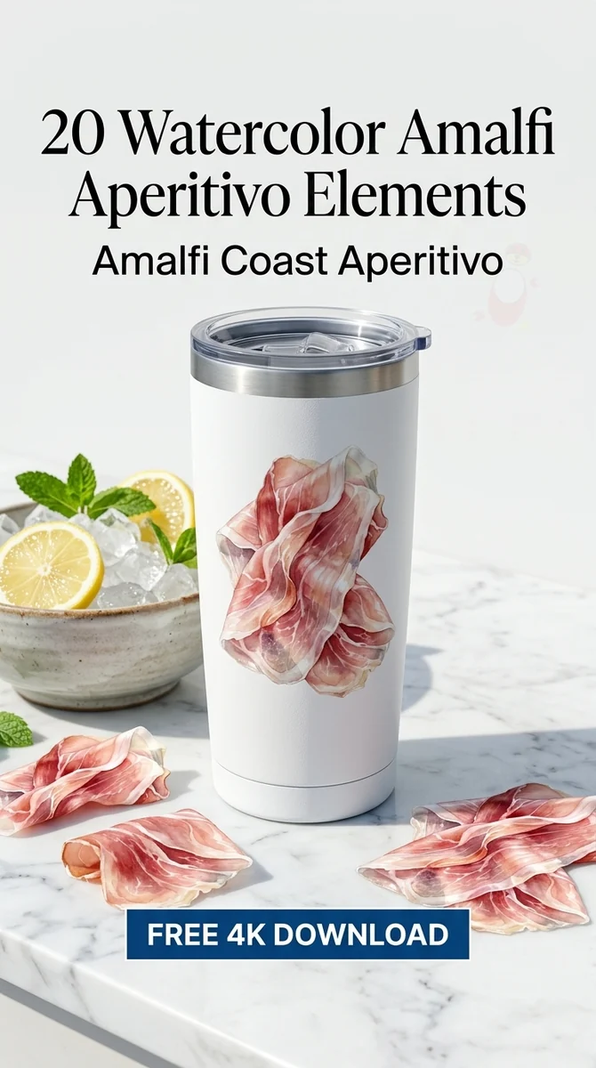 Free Prosciutto Parma PNG | Watercolor Italian Cured Ham Clipart — Amalfi Italian Summer | Watercolor Clipart PNG watercolor clipart