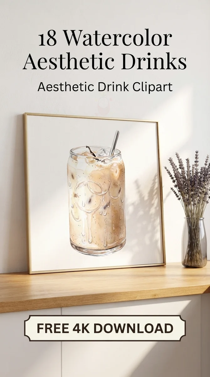 Free Vanilla Bean Latte PNG | Iced Coffee Clipart — Home Cafe Aesthetic | Watercolor Drink Clipart watercolor clipart