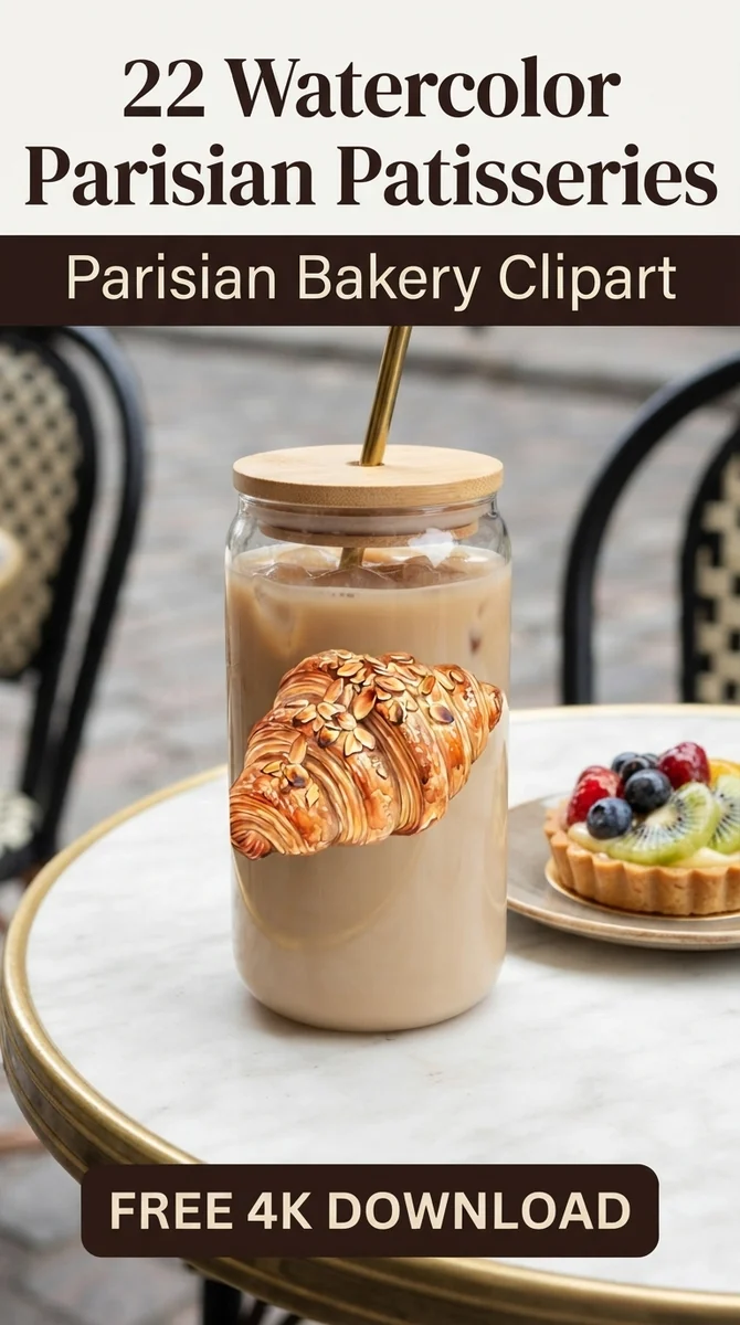 Free Almond Croissant PNG | Parisian Pastry Clipart — French Patisserie Clipart | Parisian Bakery PNG watercolor clipart