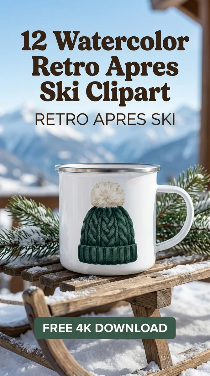 Free Green Winter Beanie PNG | Knit Hat with Pom Pom Clipart β Retro Apres Ski Clipart Cozy Winter Watercolor PNG watercolor clipart