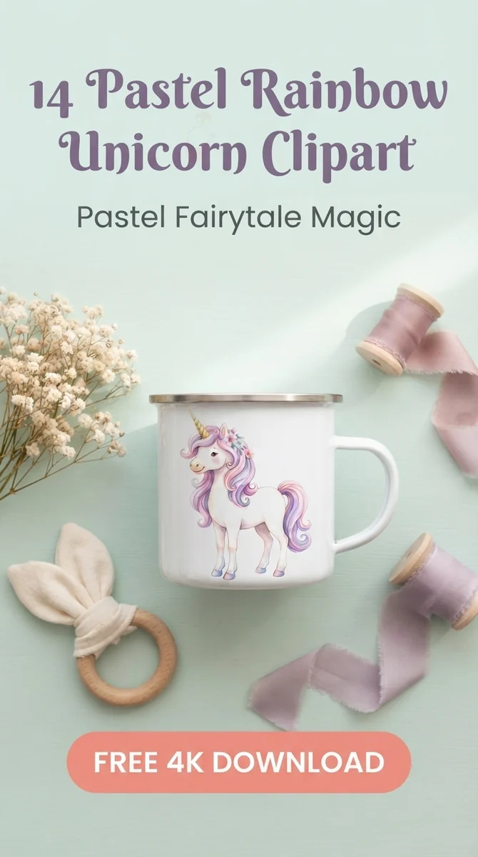 Free Floral Crown Unicorn PNG | Standing Rainbow Clipart — Dreamy Pastel Unicorns | Nursery & Party Clipart watercolor clipart