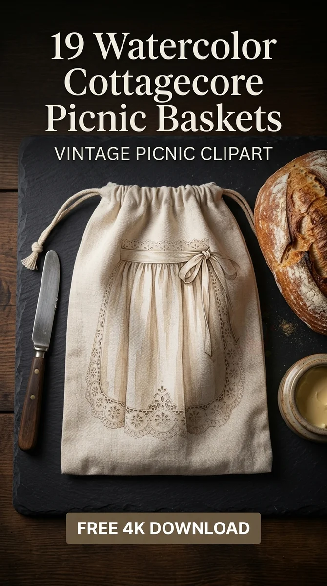 Free Linen Apron Clipart PNG | Vintage Lace Edge Illustration — Cottagecore Picnic | Watercolor Clipart PNG watercolor clipart