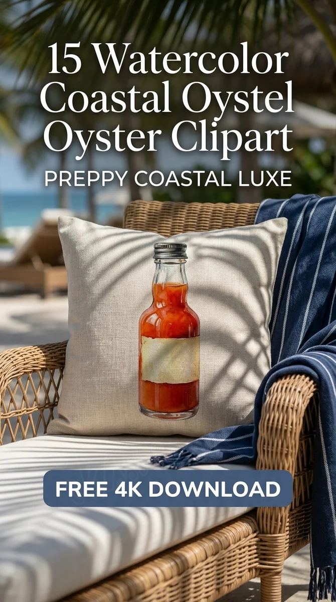 Free Hot Sauce Bottle PNG | Watercolor Seafood Clipart — Preppy Coastal | Coastal Grandmother Clipart PNG watercolor clipart
