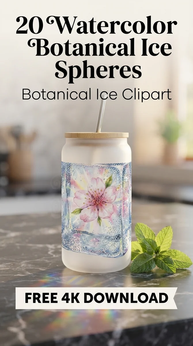 Free Cherry Blossom Ice Cube PNG | Sakura Cocktail Clipart — Botanical Ice Spheres | Floral Cocktail Clipart watercolor clipart