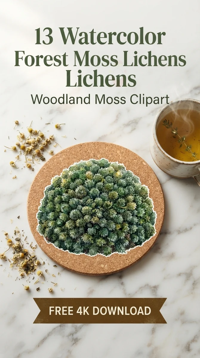Free Botanical Moss Mound PNG | Forest Floor Plant Clipart — Forest Moss Lichens | Woodland Clipart PNG watercolor clipart