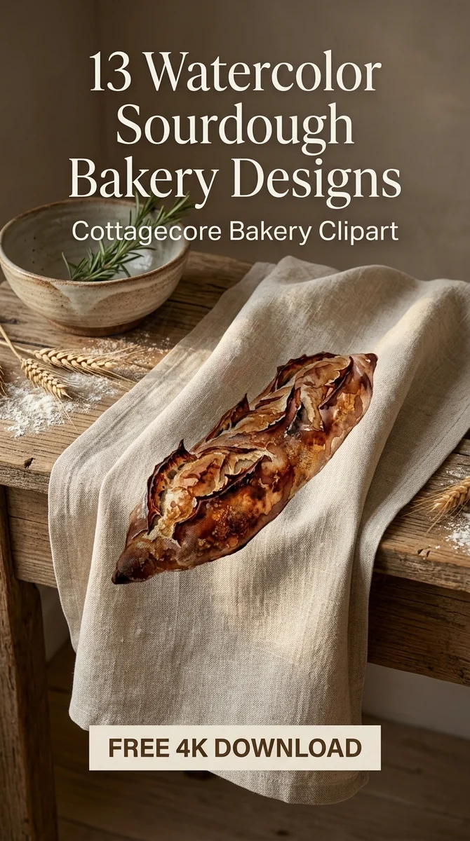 Free Artisan Baguette PNG | Realistic Sourdough Clipart — Sourdough Clipart | Cottagecore Bakery PNG watercolor clipart