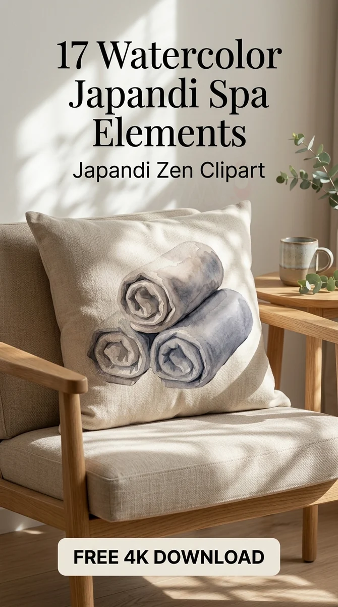 Free Rolled Spa Towels PNG | Japandi Bathroom Clipart — Japandi Spa Decor | Zen Clipart PNG watercolor clipart