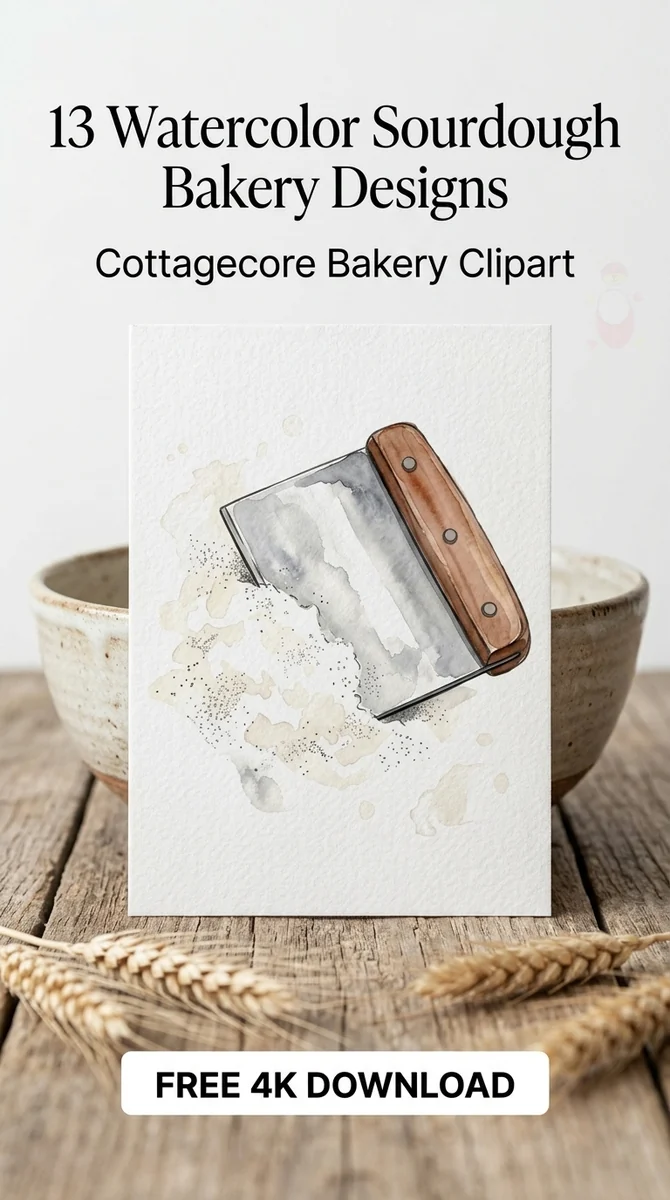 Free Bench Scraper Clipart | Artisan Bread Tool PNG — Sourdough Clipart | Cottagecore Bakery PNG watercolor clipart