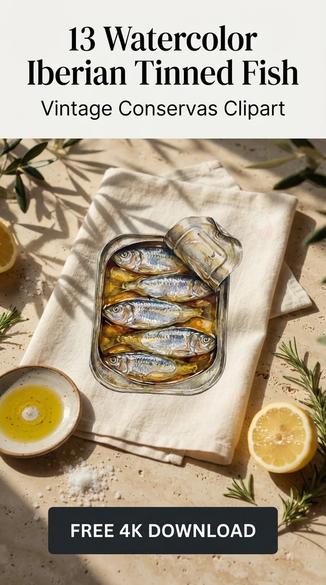 Free Vintage Sardine PNG | Iberian Tinned Fish Clipart β Tinned Fish Clipart Vintage Sardine PNG Aesthetic watercolor clipart