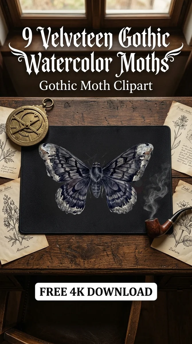 Free Dusty Scale Moth PNG | Gothic Watercolor Clipart — Dark Academia | Gothic Moth Clipart watercolor clipart