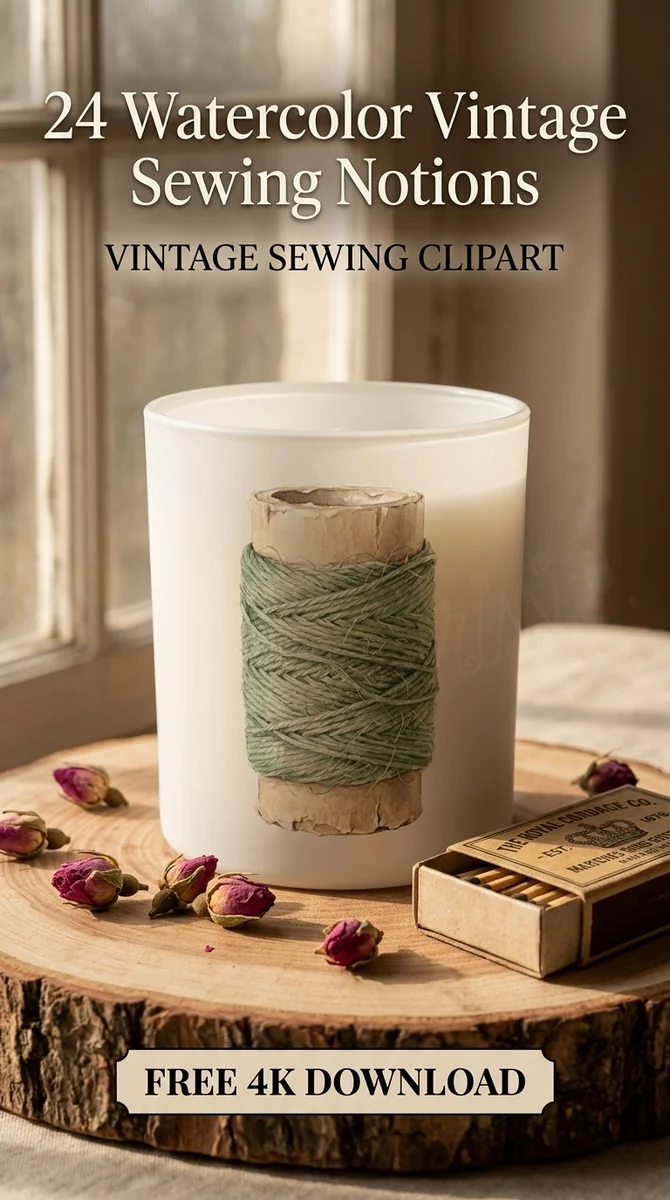Free Sage Green Bobbin PNG | Watercolor Thread Spool Clipart — Vintage Sewing Clipart | Haberdashery PNG watercolor clipart
