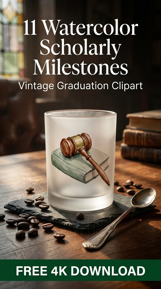 Free Watercolor Law Gavel PNG | Law School Grad Clipart — Dark Academia | Vintage Graduation Clipart watercolor clipart