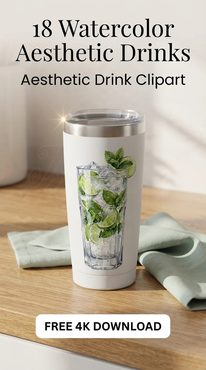 Free Mint Mocktail PNG | Fresh Mojito Drink Clipart β Home Cafe Aesthetic | Watercolor Drink Clipart watercolor clipart