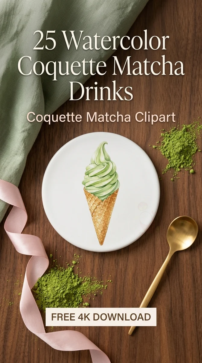 Free Matcha Soft Serve PNG | Green Tea Ice Cream Clipart — Coquette Matcha Latte | Soft Girl Cafe Clipart PNG watercolor clipart