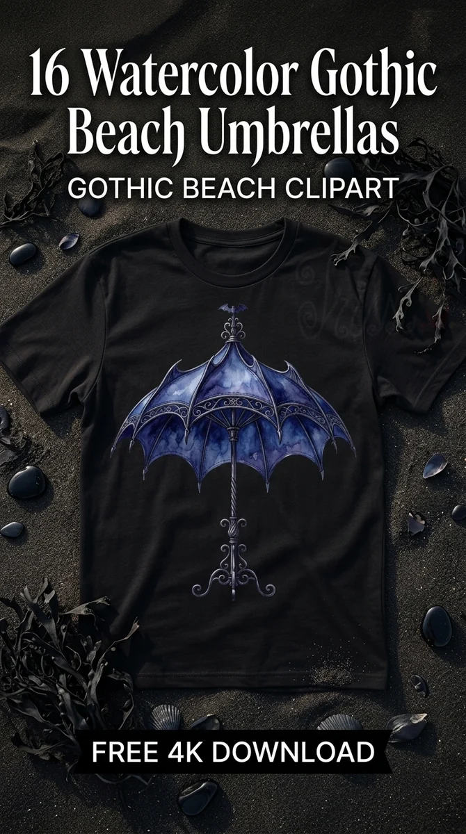 Free Bat Wing Gothic Parasol PNG | Victorian Beach Umbrella Clipart β Summerween Clipart | Gothic Beach PNG watercolor clipart