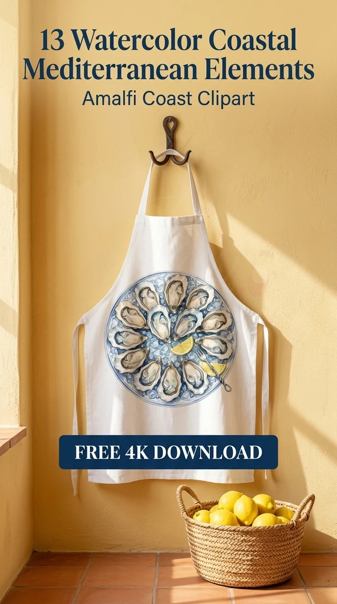 Free Fresh Oysters Clipart PNG | Seafood Platter Watercolor — Amalfi Coast | Mediterranean Clipart PNG watercolor clipart