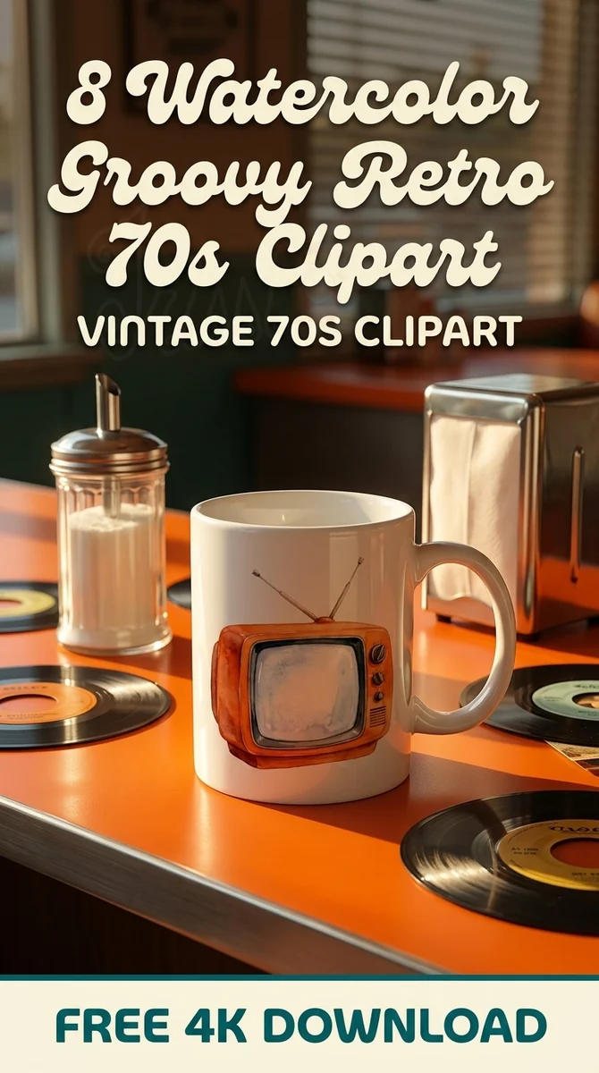 Free Vintage Television Clipart | 70s Retro TV PNG — 70s Retro Clipart | Vintage Groovy PNGs watercolor clipart