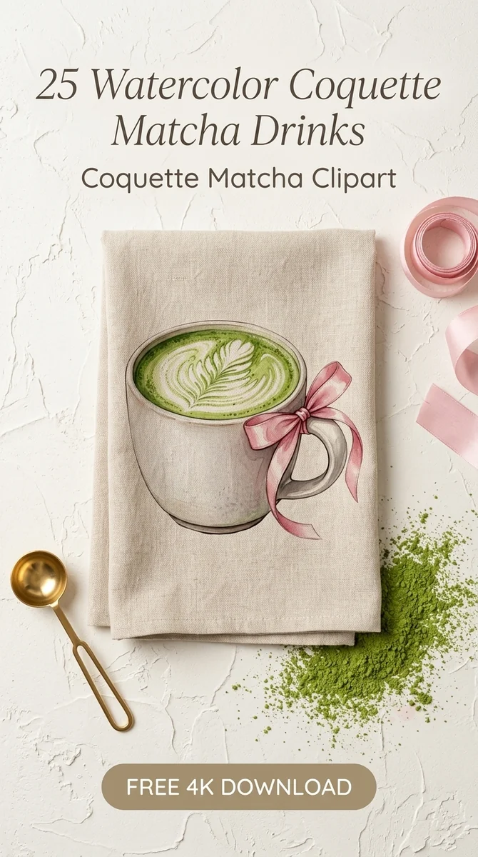 Free Coquette Matcha Mug PNG | Cute Latte with Pink Bow Clipart — Coquette Matcha Latte | Soft Girl Cafe Clipart PNG watercolor clipart