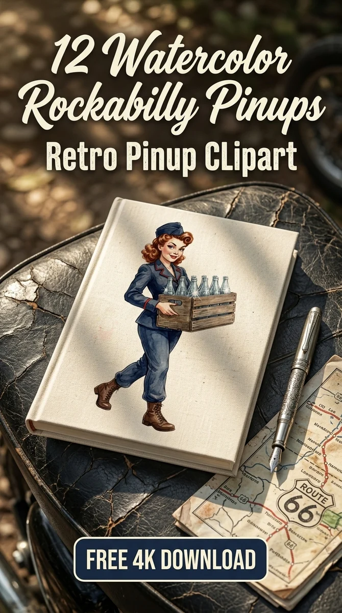 Free Retro Soda Delivery PNG | 1950s Pin-Up Clipart — Rockabilly Pin-Up | Retro Clipart watercolor clipart