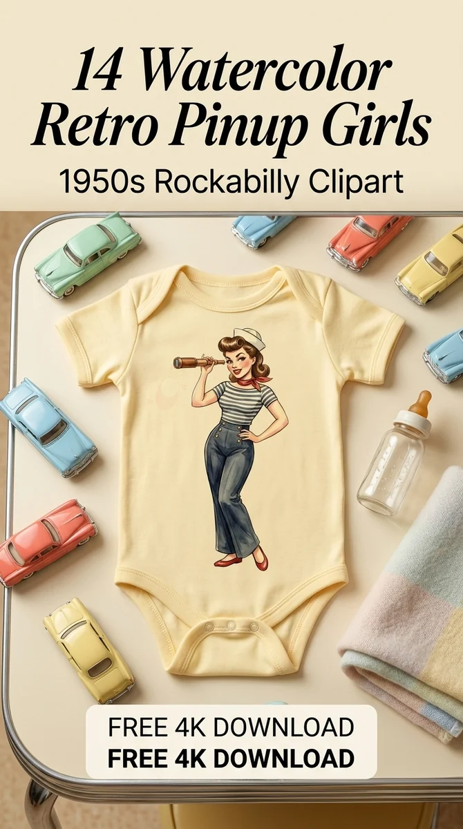 Free Sexy Sailor Clipart | Retro Nautical Rosie PNG Graphic — Retro Pinup Clipart | 1950s Rockabilly PNG watercolor clipart