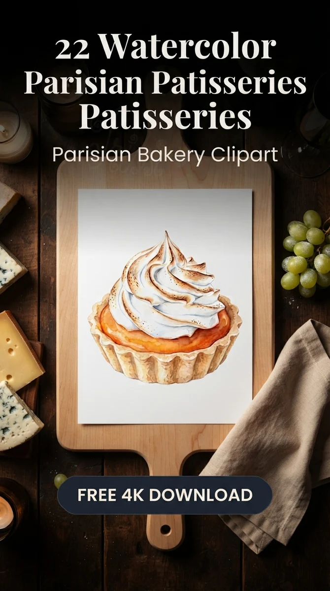 Free Orange Meringue Tart PNG | Parisian Bakery Graphic — French Patisserie Clipart | Parisian Bakery PNG watercolor clipart