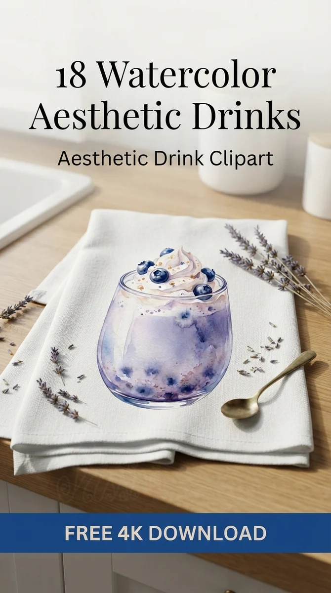 Free Blueberry Milk PNG | Whipped Cream Drink Clipart — Home Cafe Aesthetic | Watercolor Drink Clipart watercolor clipart