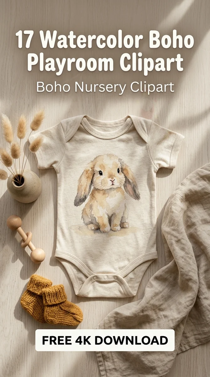 Free Boho Baby Bunny PNG | Cute Watercolor Clipart for Nursery Decor β Boho Nursery Clipart | Playroom Watercolor PNGs watercolor clipart