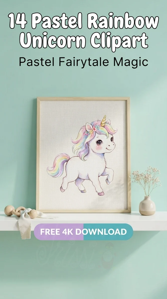 Free Kawaii Baby Unicorn PNG | Cute Rainbow Clipart — Dreamy Pastel Unicorns | Nursery & Party Clipart watercolor clipart