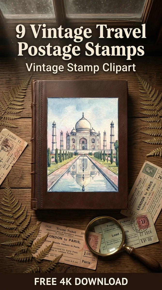 Free Taj Mahal PNG | India Travel Postage Clipart — Vintage Travel Ephemera | Postage Stamp Clipart watercolor clipart