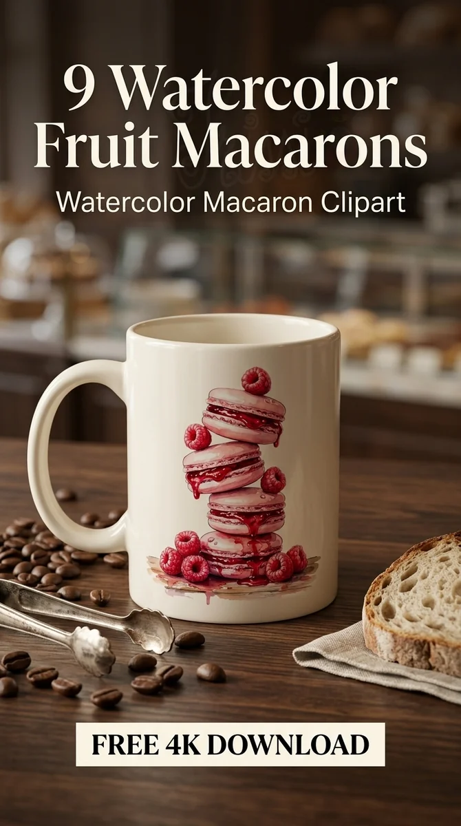 Free Raspberry Macaron PNG | Pink Watercolor Dessert Art — French Patisserie Clipart | Watercolor Macaron PNG watercolor clipart