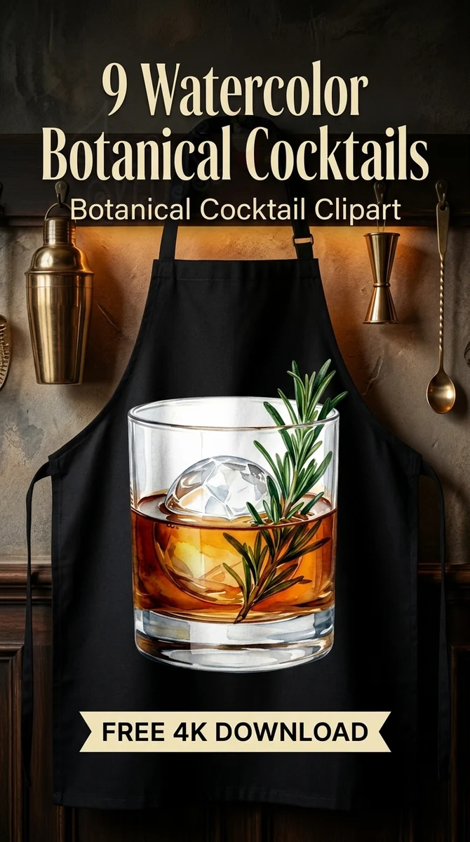 Free Rosemary Whiskey Glass PNG | Botanical Herb Drink Art — Botanical Mixology | Craft Cocktail Clipart watercolor clipart