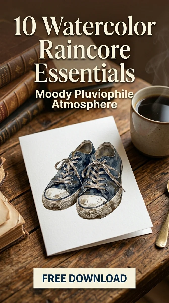 Free Muddy Sneakers PNG | Cozy Wet Canvas Shoes Clipart — Raincore Aesthetic Clipart Pluviophile Watercolor watercolor clipart