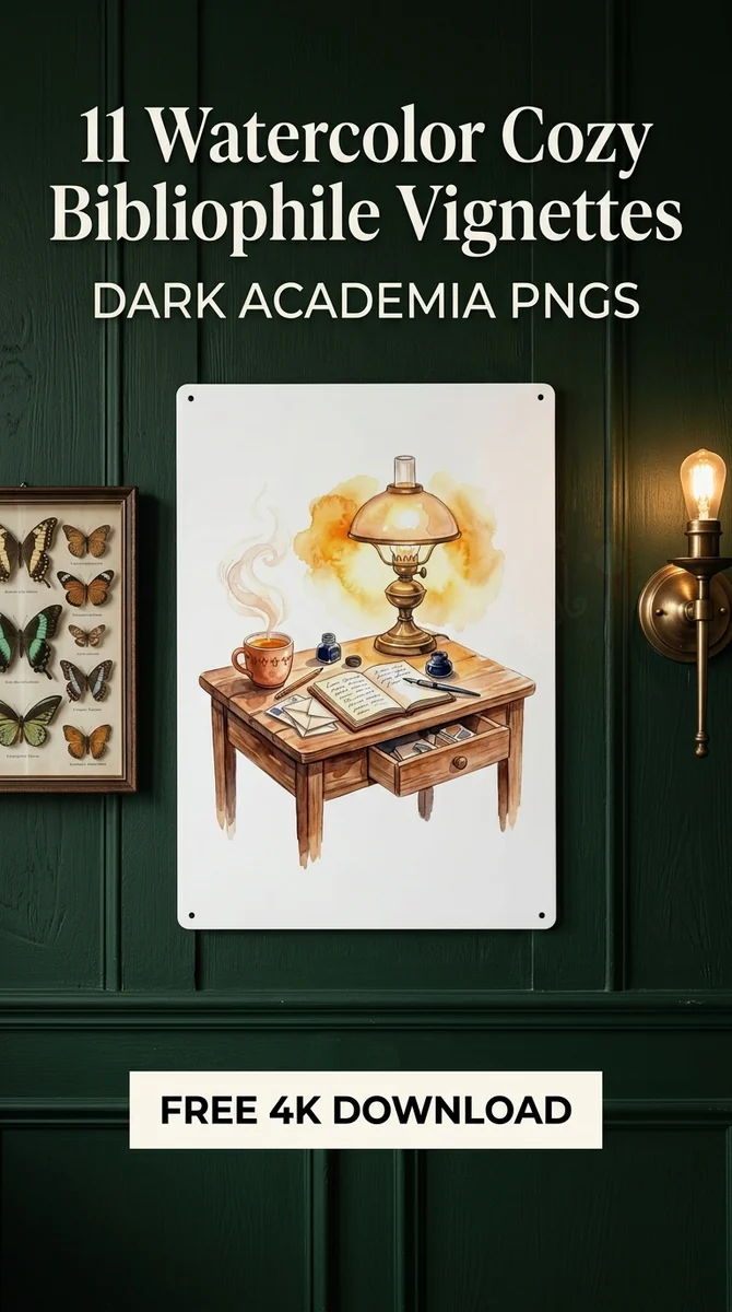 Free Glowing Table Lamp PNG | Cozy Bibliophile Desk Clipart — Cozy Bibliophile Clipart | Dark Academia PNGs watercolor clipart