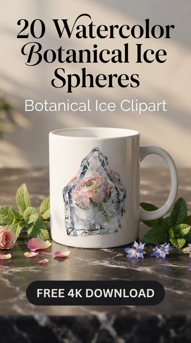 Free Ranunculus Ice Shard PNG | Crystal Floral Clipart — Botanical Ice Spheres | Floral Cocktail Clipart watercolor clipart