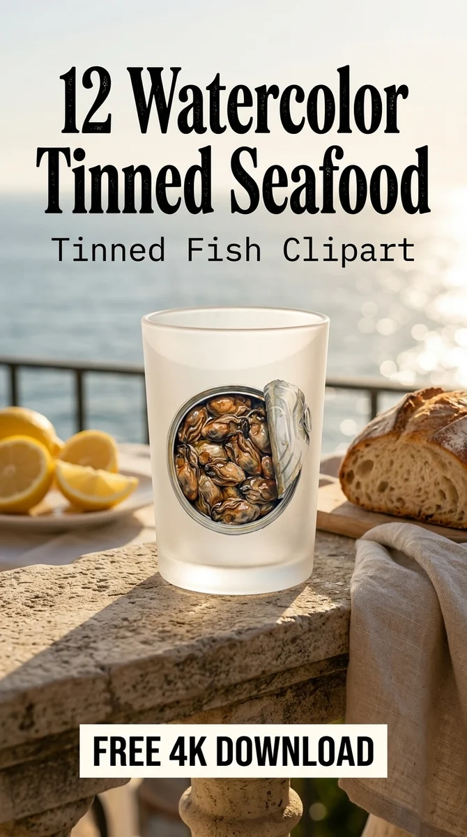 Free Smoked Oysters Tin PNG | Gourmet Seafood Clipart — Sardine Girl Summer | Tinned Fish Clipart PNG watercolor clipart