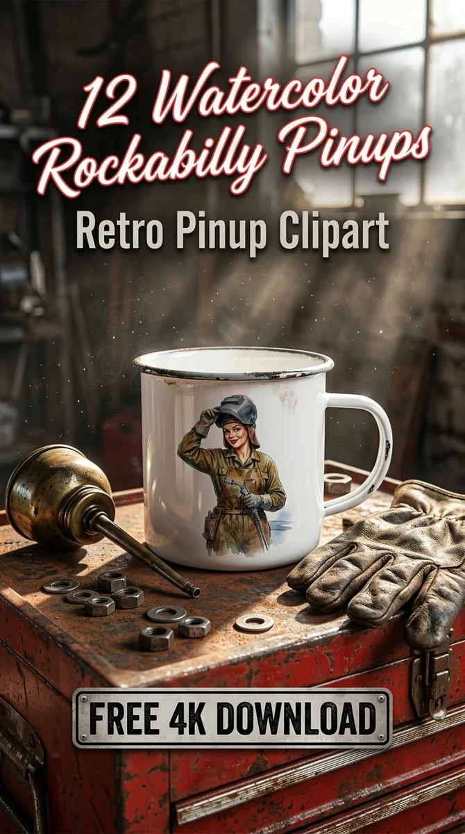 Free Rockabilly Welder PNG | Vintage Pin-Up Clipart — Rockabilly Pin-Up | Retro Clipart watercolor clipart