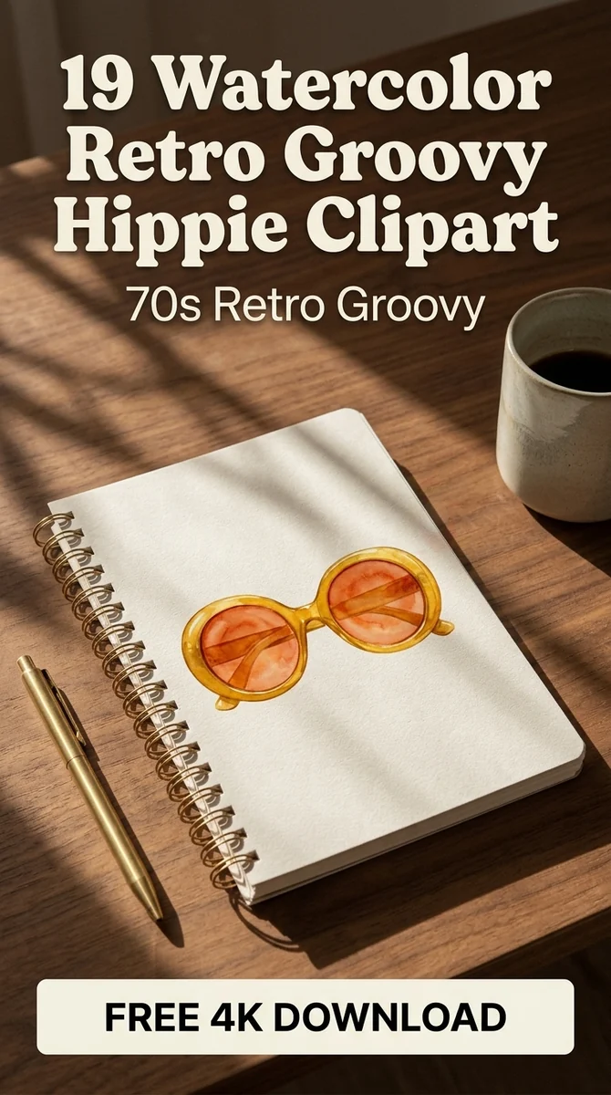 Free Retro Sunglasses Clipart | Groovy Round Hippie Shades PNG — Retro Groovy Clipart | Hippie 70s PNG watercolor clipart