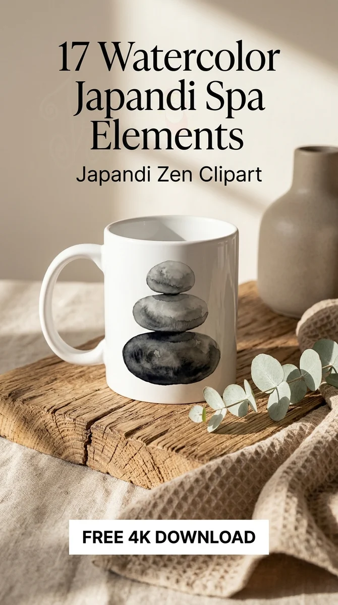 Free Zen Stones PNG | Japandi Stacked Rocks Clipart — Japandi Spa Decor | Zen Clipart PNG watercolor clipart