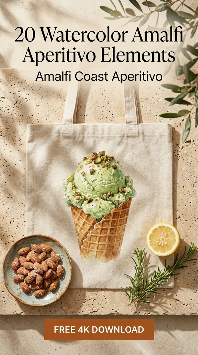Free Pistachio Gelato PNG | Watercolor Ice Cream Cone Clipart — Amalfi Italian Summer | Watercolor Clipart PNG watercolor clipart