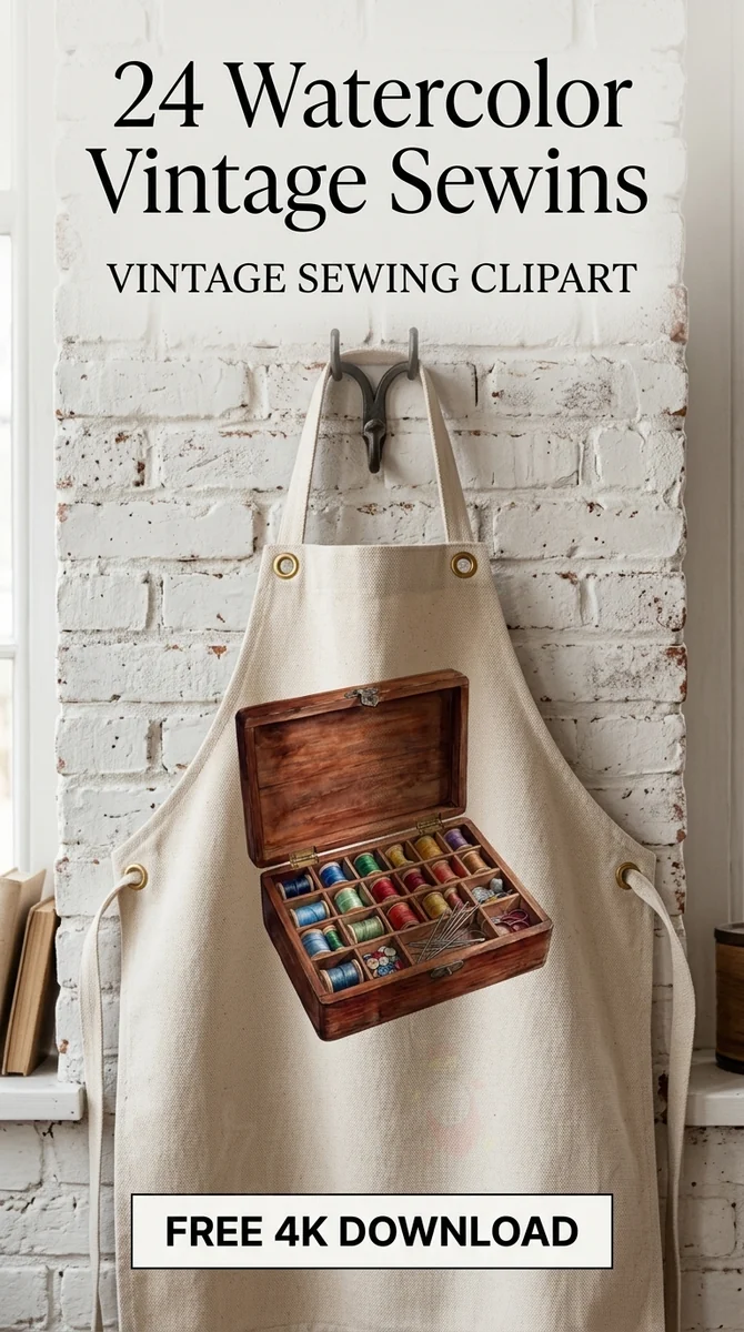 Free Open Wooden Sewing Box PNG | Vintage Craft Box Clipart β Vintage Sewing Clipart | Haberdashery PNG watercolor clipart