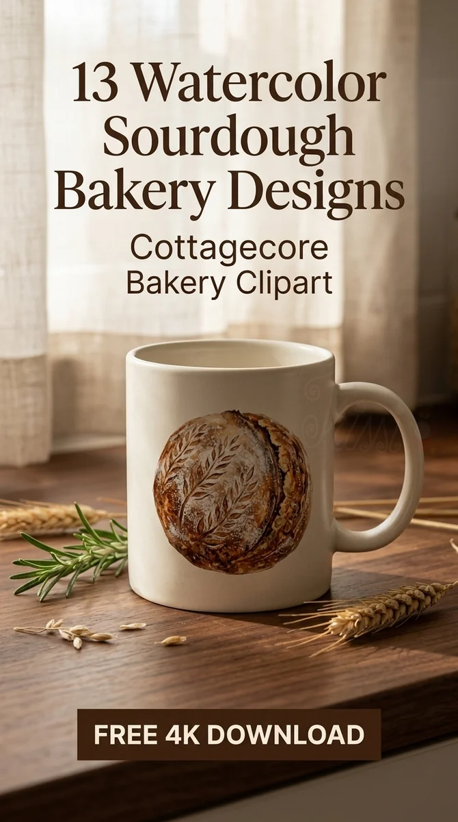 Free Sourdough Boule Clipart | Realistic Artisan Bread PNG — Sourdough Clipart | Cottagecore Bakery PNG watercolor clipart