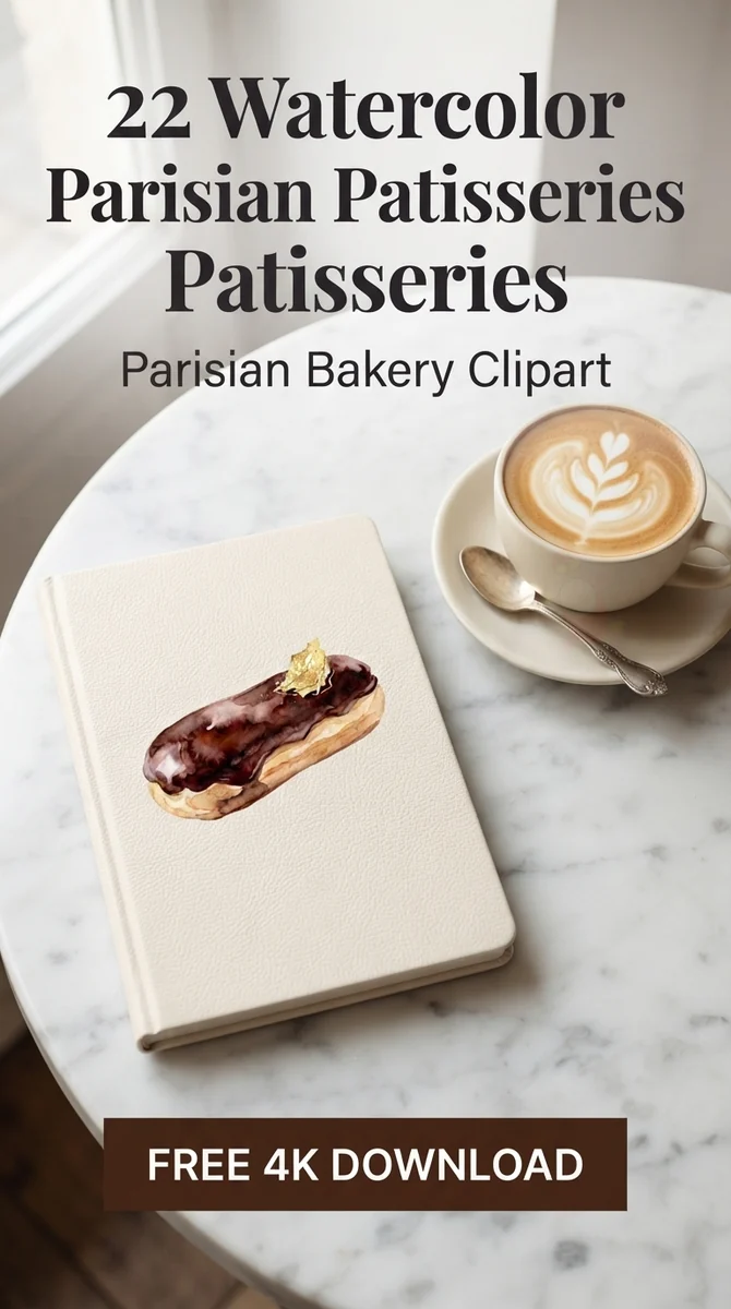 Free Chocolate Eclair PNG | French Bakery Pastry Clipart — French Patisserie Clipart | Parisian Bakery PNG watercolor clipart