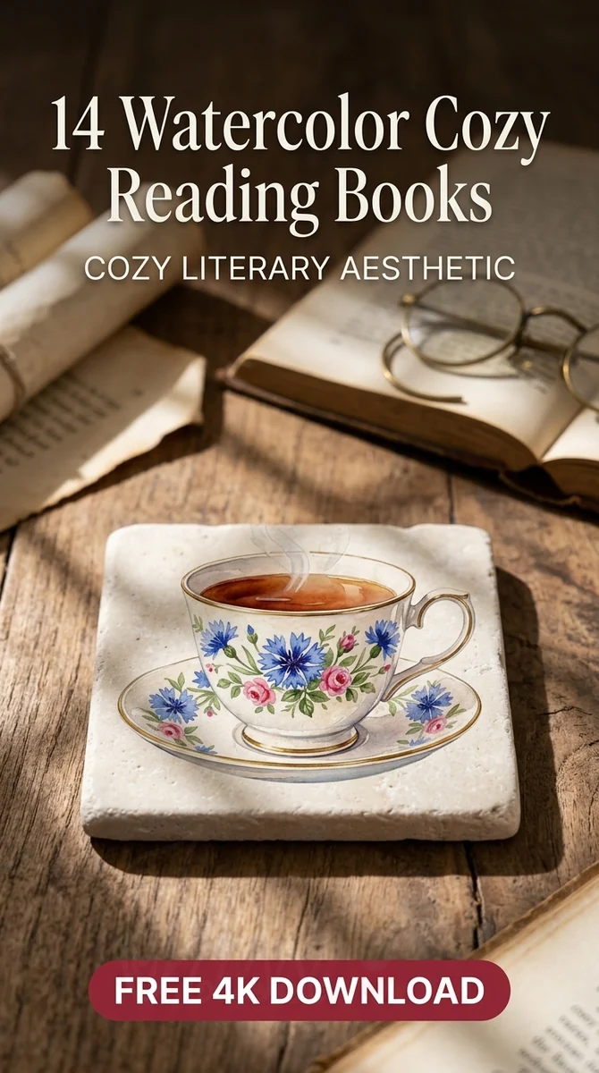 Free Floral Teacup and Books PNG | Cozy Watercolor Clipart — Cozy Reading Clipart | Bookish Watercolor PNG watercolor clipart