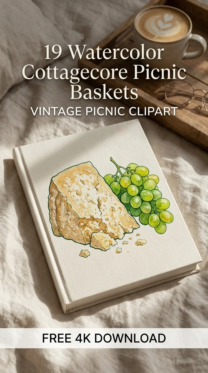 Free Cheese & Grapes Clipart PNG | Vintage Picnic Snack Art — Cottagecore Picnic | Watercolor Clipart PNG watercolor clipart